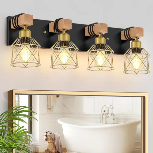 Vista 13 de FadimiKoo Juego de 2 apliques de pared, lámparas de pared de madera de cabecera con interruptor giratorio, lámpara de tocador de baño negra