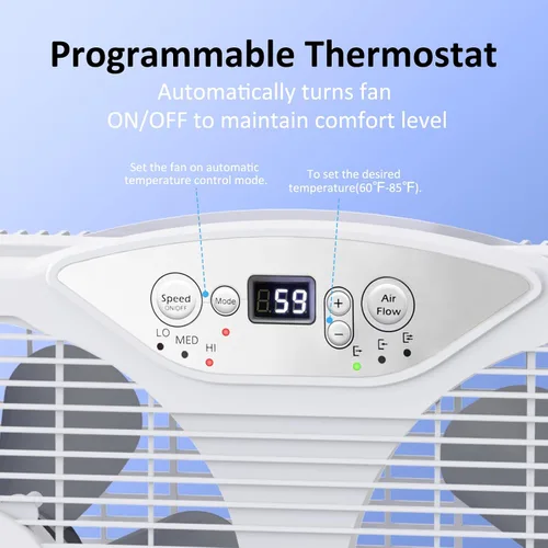 Vista 4 de shinic Ventilador de ventana doble, flujo de aire reversible de aspas de 9 pulgadas, control de termostato, 3 velocidades, 3 funciones, ancho