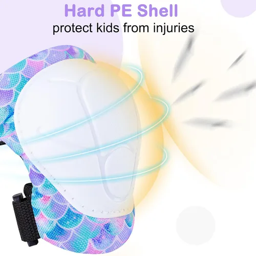Vista 2 de FIODAY Rodilleras para niños, conjunto de equipo de protección ajustables para niños, rodilleras y coderas con protector de muñeca para niñas