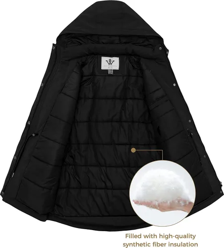 Vista 5 de WenVen Abrigos de invierno impermeables para mujer, chaquetas acolchadas gruesas y cálidas con capucha desmontable