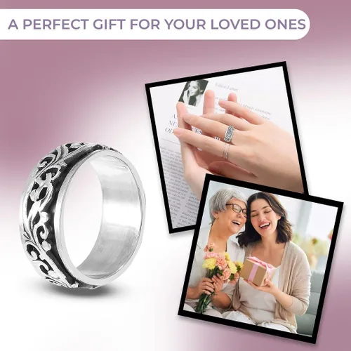 Vista 6 de Shop LC - Anillo giratorio de plata de ley 925, diseño de lunas y estrellas, anillo antiansiedad para mujeres y hombres, chapado en platino, regalo