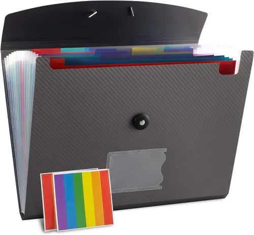 Vista 10 de Carpeta de archivos expandible con 13 bolsillos, carpeta de archivo de acordeón para documentos, organizador estético de papel negro