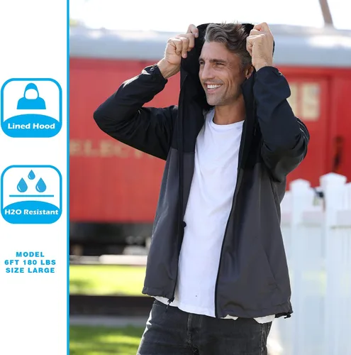 Vista 5 de Global Blank - Chaqueta cortavientos ligera para hombre resistente al agua.