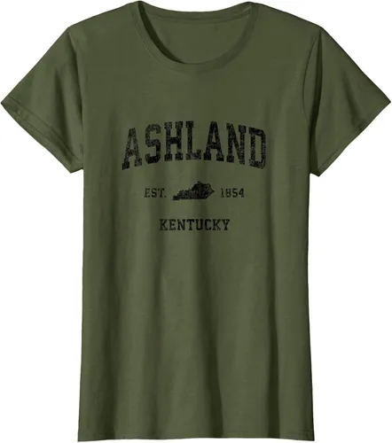 Vista 82 de Ashland Kentucky KY Vintage Sports Design Camiseta de impresión negra Asfalto