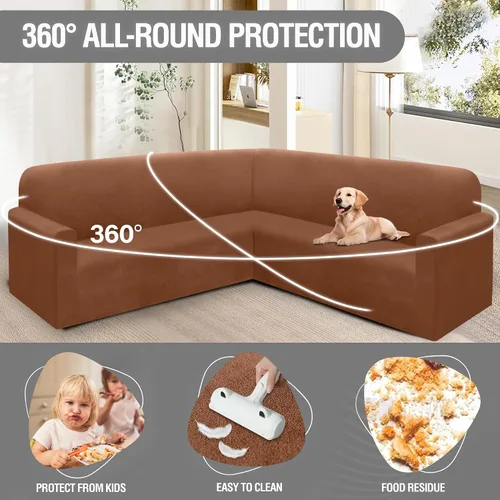 Vista 97 de HDCAXKJ Fundas de sofá seccional de esquina de terciopelo elástico en forma de L, juego de fundas deslizantes suaves y gruesas en forma de U