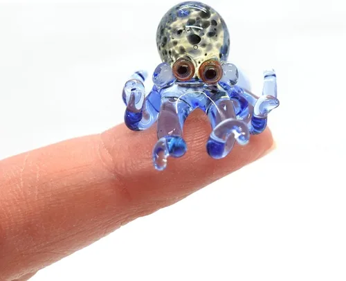 Vista 13 de Pulpo diminutas micro figuras sopladas a mano de vidrio de color arte animales coleccionables regalo decoración del hogar (negro)