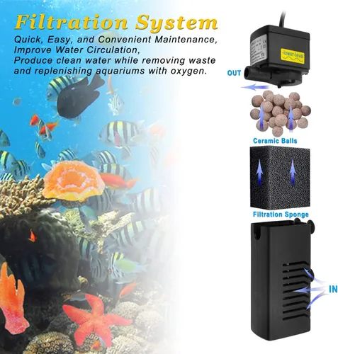 Vista 2 de DOMICA Filtro de acuario interno de 100 GPH 5 W con sistema de aireación Filtro de alimentación para tanque de peces de 5 a 15 galones, filtro