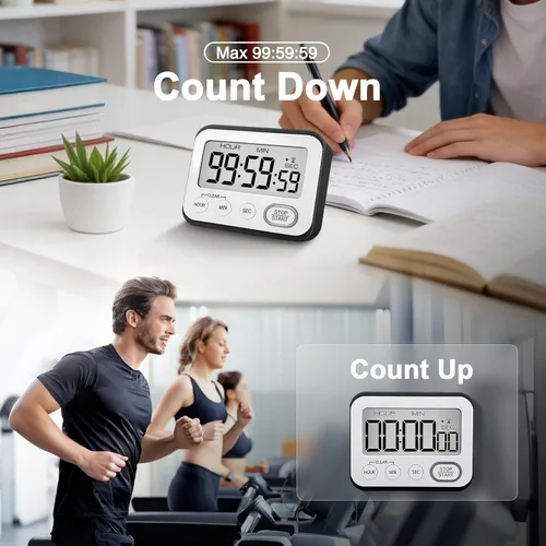 Vista 2 de Temporizador de cocina digital magnético con alarma potente, pantalla LCD grande silenciosa/con pitido, multifunción para maestros, aula, niños