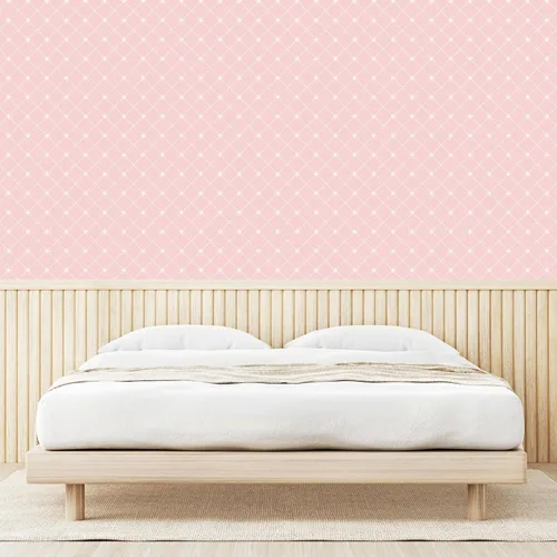 Vista 3 de Ambesonne Papel tapiz rosa rubor para el hogar, abstracto monocromático geométrico inspirado en encaje con estampado de estrellas, acento