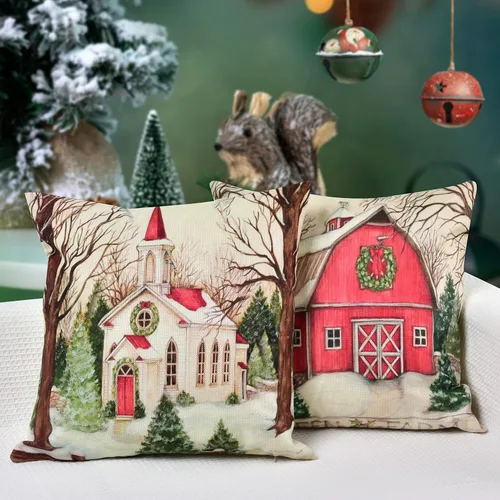 Vista 4 de Hlonon Juego de 4 fundas de cojín navideñas de 16 x 16 pulgadas, serie de Navidad, funda cuadrada con cierre zipper, personalizable