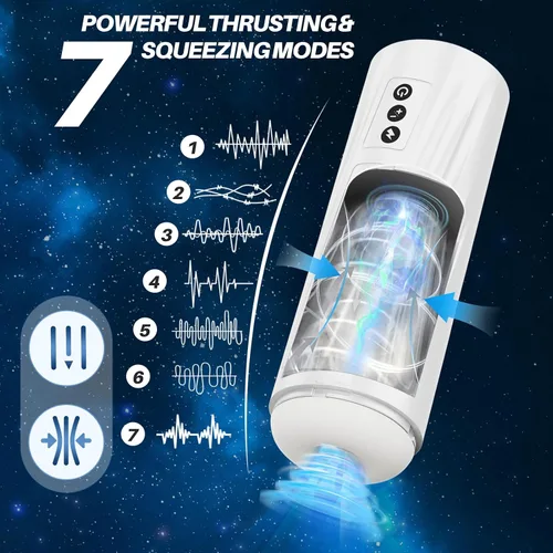 Vista 3 de Masturbador masculino automático con vibración para hombres con 7 modos de empuje y apriete, manga texturizada realista 3D mejorada, manos libres