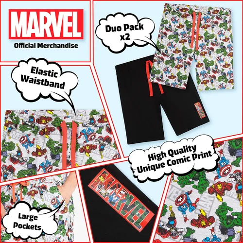 Vista 4 de Marvel Pantalones cortos para hombre, paquete de 2 pantalones de pijama para hombre