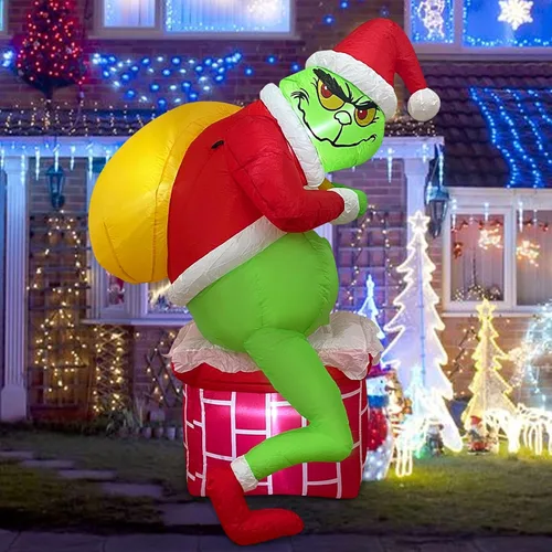 Vista 7 de Inflable de Navidad, chimenea de Papá Noel verde, decoración al aire