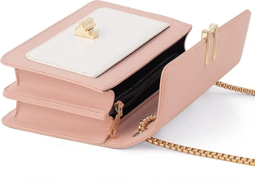 Vista 6 de Bolsos cruzados de cuero con bloques de color para mujer, bolsos cruzados de cuero, bolsos de diseñador lindos, bolso de hombro, tamaño mediano