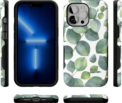 Vista 9 de Casely Funda para iPhone 13 Pro Compatible con MagSafe Leaf Me Alone Funda con estampado floral verde