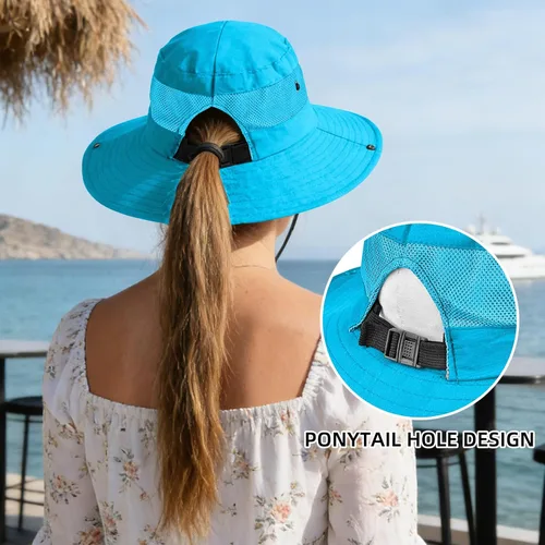 Vista 85 de Rosoz Sombreros de cola de caballo para mujer, protección UV, ala ancha 1 paquete-negro