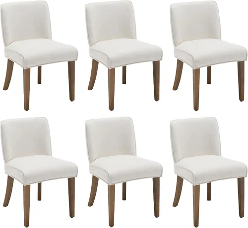 Vista 8 de chairus Juego de 2 sillas de comedor de granja, cómodas sillas de cocina tapizadas de tela de lino de madera marrón nogal, sillas de comedor