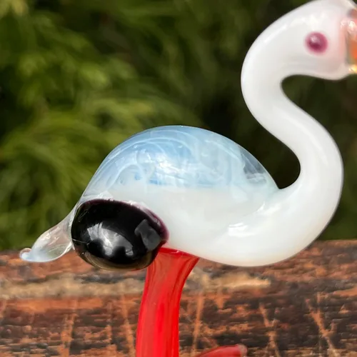 Vista 5 de Figura de cigüeña de cristal, escultura de pájaro de vidrio soplado a mano, adorno de cigüeña en miniatura, figura de animal de vidrio artístico