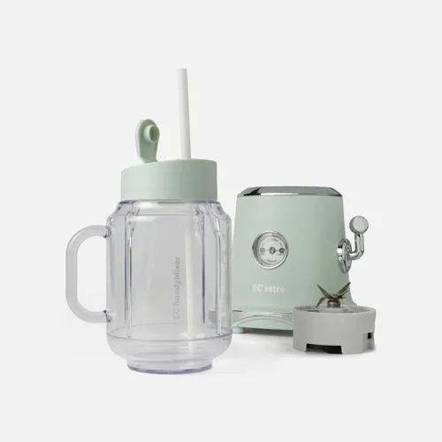 Vista 7 de ECretro - Mezclador retro para licuadores de batidos, exprimidor de encimera con taza y tapa de viaje sin BPA de 20 onzas, 300 W, 2 velocidades