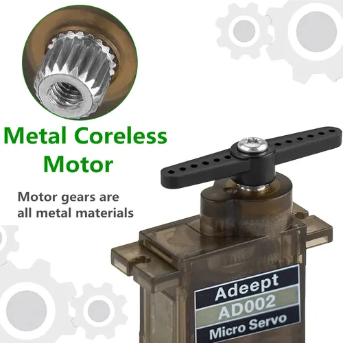 Vista 3 de Adeept AD002 2 piezas 90S 9G micro servo motor, engranaje de metal micro servo para RC robot coche helicóptero avión controles barco Raspberry Pi