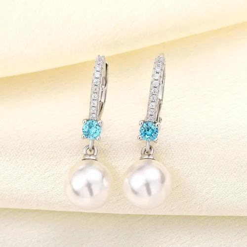 Vista 3 de JO WISDOM Pendientes de aro de perlas de agua dulce de plata de ley 925 con perlas reales colgantes, perlas de imitación