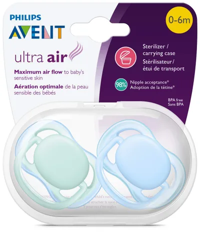 Vista 7 de Philips Avent Chupete Ultra Air, 0-6 meses, azul/verde, paquete de 2, SCF244/20
