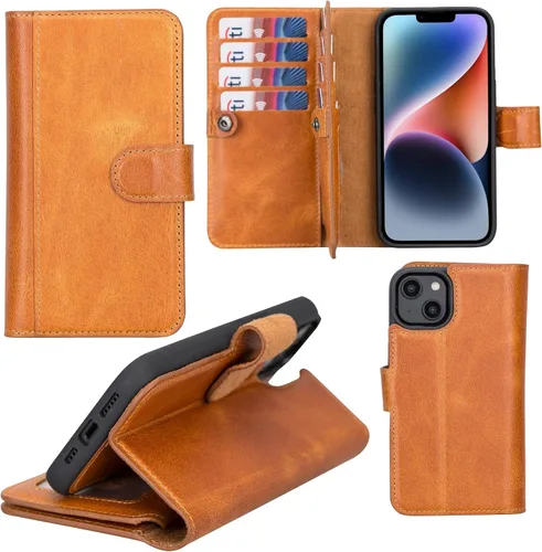 Vista 43 de HARDISTON Funda de piel auténtica de alta calidad hecha a mano para iPhone 7/8 / SE doble folio tarjetero - Funda magnética desmontable - Soporte