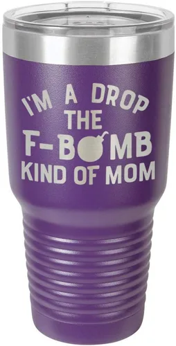 Vista 18 de I'M A DROP THE F BOMB KIND OF MOM Vaso negro de 30 onzas con popote y tapa superior deslizante Taza de viaje de acero inoxidable Comparar