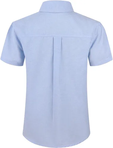 Vista 2 de Spring&Gege Camisa Oxford de manga corta para niños de algodón sólido con botones (4-14 años)