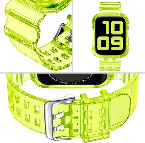 Vista 49 de DABAOZA - Correa transparente compatible con Apple Watch con estuche protector, correa deportiva de TPU con brillo para mujeres y hombres
