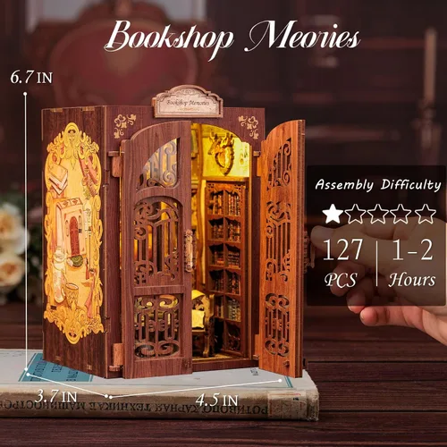 Vista 2 de Kit de Rincón de Libros Cutefun - Kit de Construcción de Casa de Muñecas en Miniatura para Estantería, Kits de Rincón de Libros para Adultos