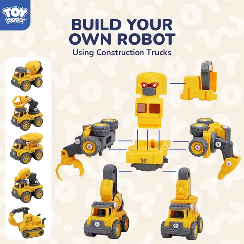 Vista 4 de TOY Life Juguetes para niños de 3, 4, 5, 6, 7 años, vehículos de construcción, robots transformadores, juguetes para niños, 5 en 1, juguetes
