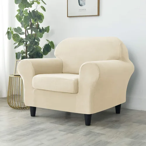 Vista 2 de CONRUSER Funda elástica para sofá, funda de terciopelo suave para sofá de un solo asiento con funda de cojín, protector de muebles (beige, talla S)