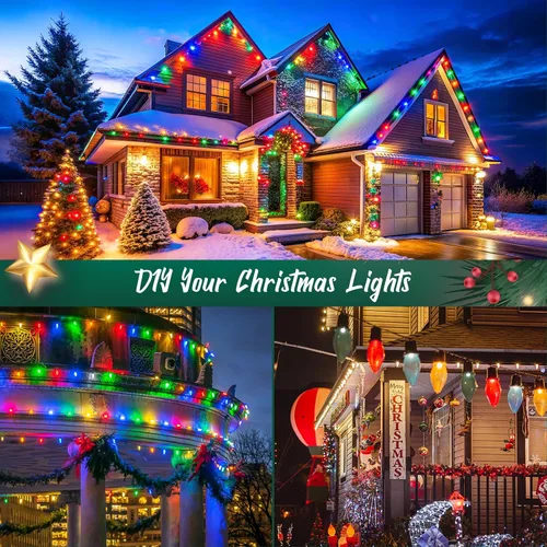 Vista 7 de Brightown Tira de luces C9, tira de luces de Navidad para exteriores de 100 pies con 100 enchufes para decoración de Navidad, patio, enchufe de luz