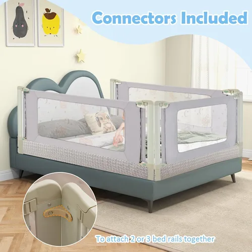 Vista 5 de BABY JOY Riel de cama para niños pequeños, rieles laterales de seguridad extra largos de elevación vertical de 59 pulgadas con doble bloqueo, Gris
