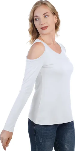 Vista 6 de Camiseta de manga larga con cuello en V y hombros descubiertos para mujer