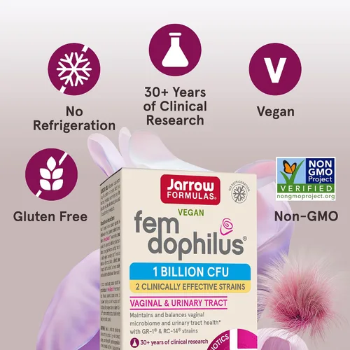 Vista 5 de Jarrow Formulas Fem-dophilus, Mil Millones de Organismos por cápsula, apoya la salud vaginal y del tracto urinario, 30 cápsulas, FEMS, individual