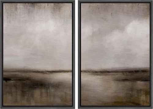 Vista 112 de MUDECOR Lienzo enmarcado para pared, bosque brumoso, reflejos, paisaje tranquilo, ilustraciones modernas, arte decorativo, bohemio, tranquilo/zen