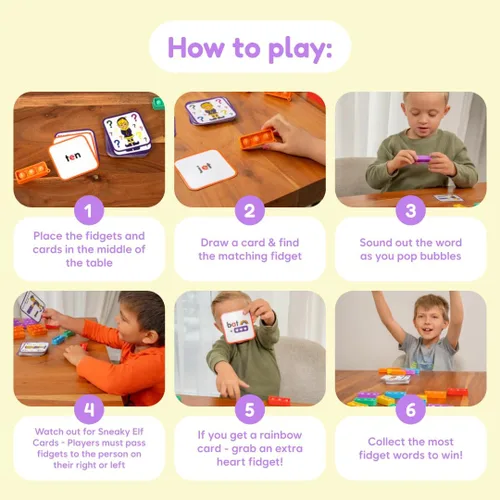 Vista 5 de THE FIDGET GAME Elfos Furtivos, Juego de Palabras de Vista CVC, Juguete Sensorial Pop para Aprender y Deletrear, Actividades Educativas en el Aula