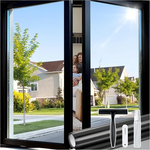 Vista 10 de rabbitgoo - Película de privacidad para ventanas con diseño de arco iris y vidrio manchado, patrón de diamante, calcomanía no adhesiva con tinte