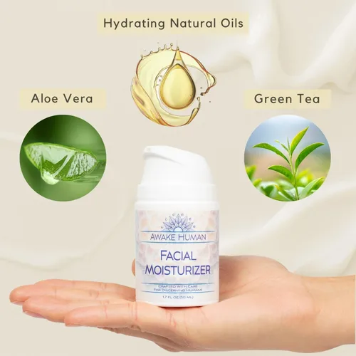 Vista 5 de Hidratante facial natural para piel seca y sensible - Crema facial natural orgánica - Aloe facial y té verde hidratante libre de crueldad animal