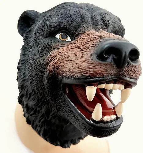 Vista 5 de Gemini&Genius Juguete de oso para niños, marioneta de mano de oso – Oso negro americano de goma suave Bruin Head juguete para juegos de rol, cuentos
