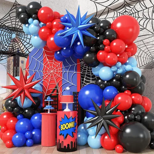 Vista 10 de Kit de guirnalda de arco de globos de auto de carreras, 103 globos rojos, negros y plateados con banderas a cuadros y globos de ruedas