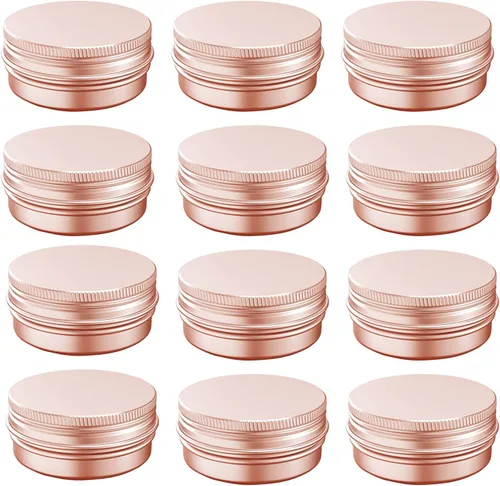 Vista 10 de Tarro de aluminio de 1 oz con tapa de rosca, contenedor recargable para cosméticos, bálsamo labial, crema, oro rosa, 12 unidades. Envases de latas