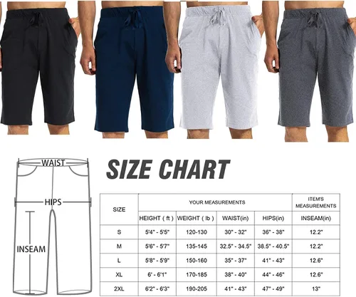 Vista 5 de HARTPOR Pantalones cortos de algodón para hombre de 12 pulgadas de largo, pantalones cortos de yoga para entrenamiento, pijama atlética, pantalones