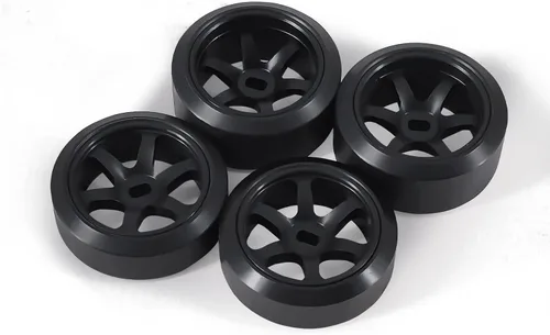 Vista 2 de Llantas de rueda de 6 radios y neumáticos de deriva de coche RC para 1/28 RC Hobby modelo, [2 estrechos+2 anchos] 4 llantas de aleación de aluminio