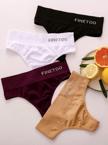 Vista 6 de FINETOO Paquete de 4 tangas de cintura alta para mujer ropa interior transpirable suave elástica nailon elastano sin costuras laterales