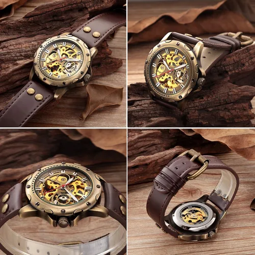 Vista 4 de Carrie Hughes Mens Watches Steampunk Vintage Bronze Automatic Watch Self-Wind Mechanical Watch for Men CH19