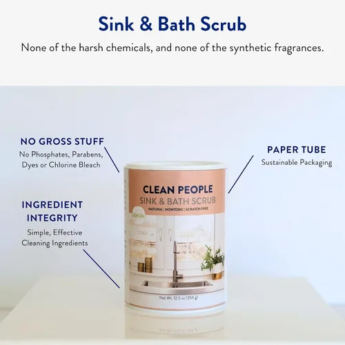 Vista 3 de THE CLEAN PEOPLE Exfoliante para fregadero y baño: frota suavemente las manchas difíciles, la grasa y la mugre, pule los arañazos y elimina