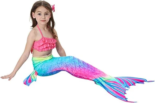 Vista 7 de DNFUN Traje de sirena para niñas con monoaleta